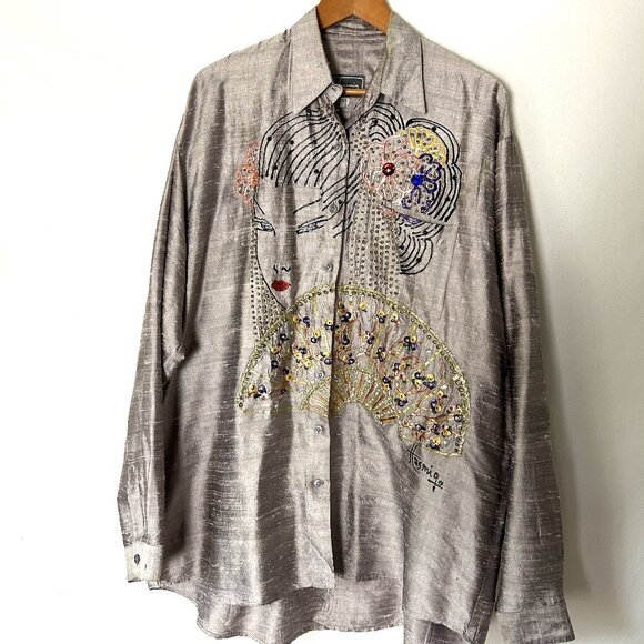 Hasmig Possian Rare One of A Kind Geisha Painted Top Vintage XL - Picture 1 of 6